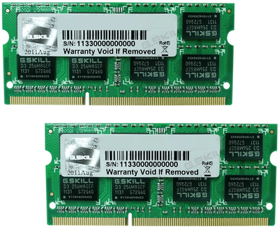 Оперативная память G.Skill SODIMM DDR3-1333 8192MB PC3-10666 (Kit of 2x4096) (F3-10666CL9D-8GBSQ)