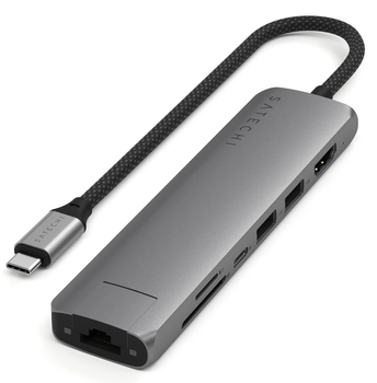 Багатопортовий адаптер Satechi 7-in-1 USB-C Slim Multiport Adapter 4K with Ethernet Space Grey (ST-P7SM)