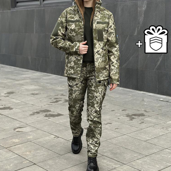 Жіноча Демісезонна Форма Pobedov Soft Shell Куртка Shadow + Штани Static + Подарунок шеврон піксель розмір 3XL