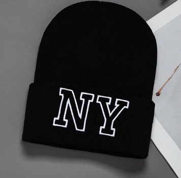 Шапка логотип NY (New York, НЮ, Нью-Йорк) с подворотом Черный, Унисекс WUKE One size