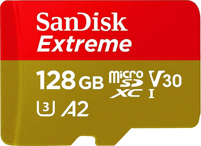 Карта пам'яті microSDXC (UHS-1 U3) SanDisk Extreme 128Gb class 10 A2 V30 (R160MB/s, W90MB/s) (SDSQXA1-128G-GN6GN)
