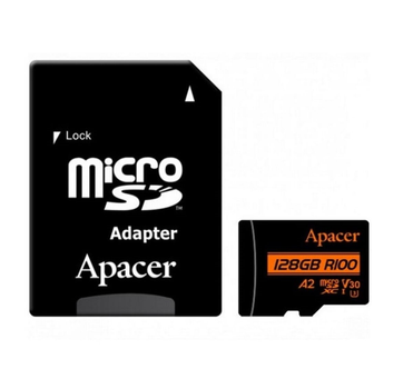 Карта пам'яті microSDXC (UHS-1 U3) Apacer A2 128Gb class 10 V30 (R100MB/s, W80MB/s) (adapter SD) (AP128GMCSX10U8-R)