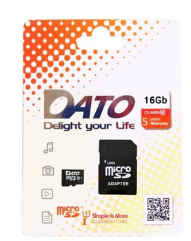 Карта пам'яті microSDHC DATO 16Gb class 10 (adapter SD) (DT_CL10/16GB-RA)