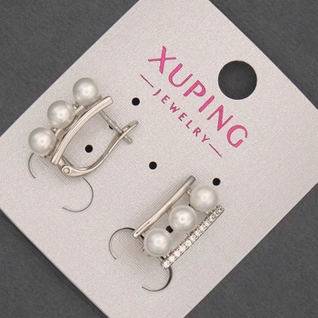 Серьги Xuping родиевые с жемчужинами Майорки 8×16 мм, ida55845
