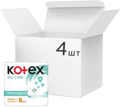 Набір гігієнічних прокладок Kotex Bio-Care Normal 8 шт х 4 пачки (5029053590905)