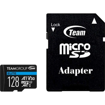 Карта памяти Team MicroSDXC 128GB UHS-I/U3 Class 10 Elite + SD-адаптер (TEAUSDX128GIV30A103)