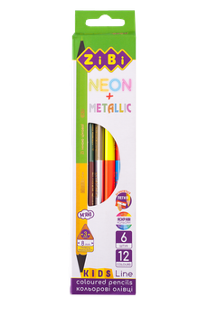 Олівці кольорові 12кол./6шт. ZiBi 2465 KIDS Line DOUBLE Neon+