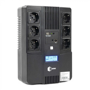 Джерело безперебійного живлення QUBE UPS) лінійно - інтерактивний AIO 850, 850VA/480W, LCD, 6 x Schuko, RJ-45, USB (QBAIO850)