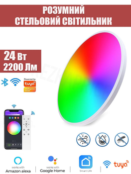 Умный потолочный RGB светильник Intelligent Ceiling Lamp 30 см 24W / Cветодиодная люстра с пультом и поддержкой умного дома Wi Fi Bluetooth
