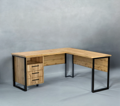 Стол угловой офисный Tobi Sho LOFT Gold СУЛГ/3-1 с 3 ящиками столешница 18 мм, 1400х1200х750 Дуб аппалачи