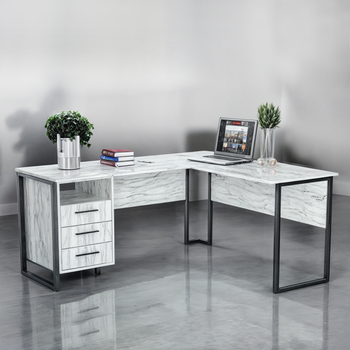 Стол угловой офисный Tobi Sho LOFT Iceberg СУЛА/3-1 с 3 ящиками столешница 18 мм, 1400х1400х750 Дуб крафт белый