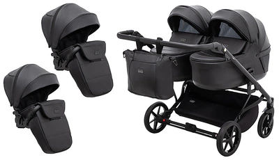 Коляска 2 в 1 для двойни Adamex Leo Duo Eco SA-2 черний