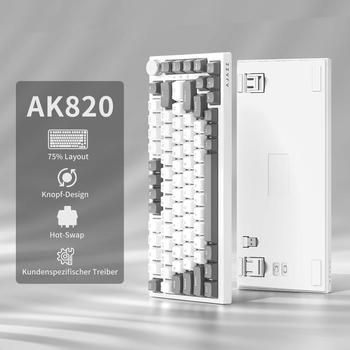 Клавиатура AJAZZ AK820 Grey-White Игровая Проводная Механическая. Белая Подсветка. С Поддержкой HOT-SWAP. Red Switch