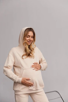 Удобный худи для беременных и кормления грудью свободного кроя Chelm XXL-3XL (50-52) Lullababe Молочный
