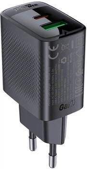 Мережевий зарядний пристрій Acefast A78 PD20W GaN USB-A+USB-C charger Black (6974316283256)