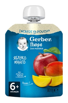Пюре Gerber фруктовое Яблоко и манго с 6 месяцев 90 г (7613036345866)