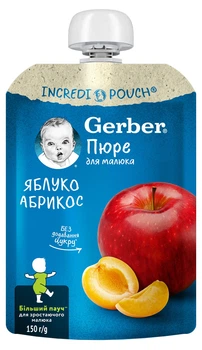 Пюре Gerber фруктовое Яблоко, абрикос с 6 месяцев 150 г (7613287358950)