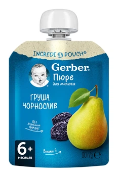 Пюре Gerber фруктовое Груша и чернослив с 6 месяцев 90 г (7613036346375)