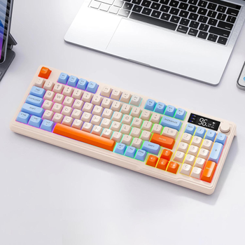 Беспроводная игровая клавиатура FREEWOLF M96, джойстик Bluetooth, 2.4G, RGB LED подсветка с экраном, PBT клавиатура, 3000 мАч, раскладка QWERTY США - Blueberry