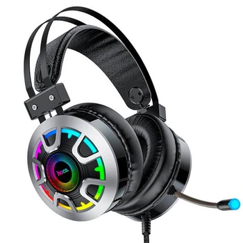 Проводная игровая гарнитура HOCO Gaming LED headphones Hi-Res ESD05, USB, 2x3.5mm, 2m, black