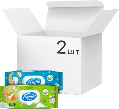 Упаковка серветок вологих Smile Baby Екстракт алое New sticker з клапаном 84 шт х 2шт (42107454)