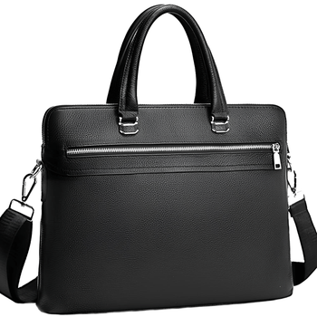 Мужская офисная сумка для ноутбука 38x28x6 / кожаный портфель для работы Tiding Bag черный (864-HT4853)