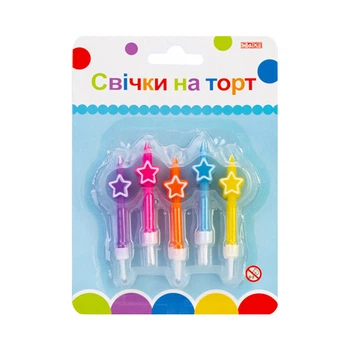 Набор свечек для торта Maxi "Звездочки" 10 шт + 10 подставок цветные (MX620148)