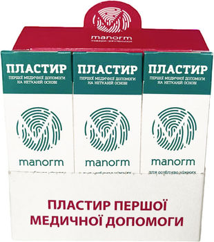 Пластир першої медичної допомоги Manorm на нетканій основі 19 x 72 мм 15 шт. х 10 пластирів (4820136731021)
