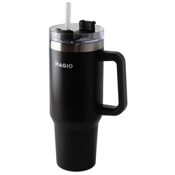 Термокружка с ручкой и соломинкой Magio MG-1087 1.2 л Black