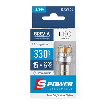 LED автолампа Brevia S-Power P21/5W 330Lm 12/24V CANbus BAY15d 2шт для автомобіля габаритні вогні світлодіоди (IO-JU_22B)