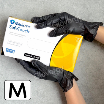 Рукавички вінілові Medicom SafeTouch розмір M чорного кольору 100 шт
