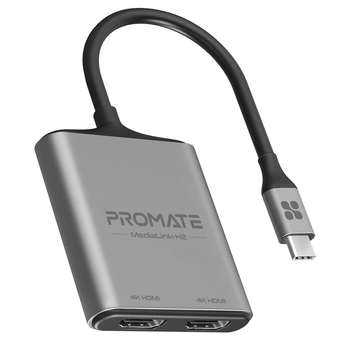 Адаптер Promate USB Type-C - 2xHDMI (M/F) MediaLink-H2 Grey (541641)