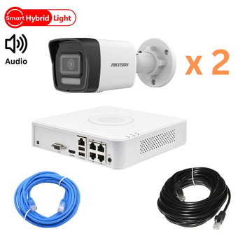 Комплект відеонагляду на 2 вуличні камери Hikvision 4Mp-IP-DS-2CD1043G2-LIUF-HybridLight зі звуком