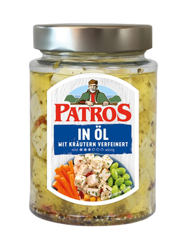 Сир фета в олії Patros in Öl Mit Kräutern Verfeinert у скляній банці 300г