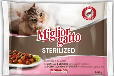 Упаковка консерв для стерилізованих котів Morando Migliorgatto Sterilized ягня 2 шт \ курка та індичка 2 шт 85 г x 4 шт (8007520014816)