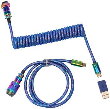 Кабель Keychron Premium Coiled Aviator USB-C - USB-C/A 1.08m Rainbow Plated Blue (Cab-6)