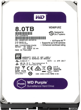 Жесткий диск Western Digital Purple 8TB 128MB 5400rpm WD80PURZ 3.5 SATA III