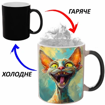 Чашка хамелон (кружка, чашка) Cat #019 Черная 330 мл