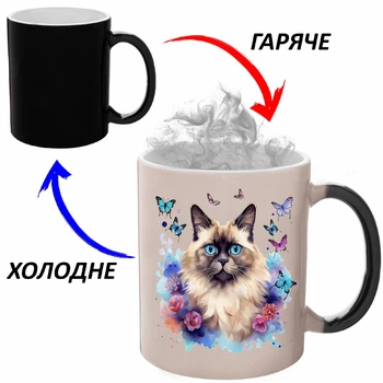 Чашка хамелон (кружка, чашка) Cat #040 Черная 330 мл