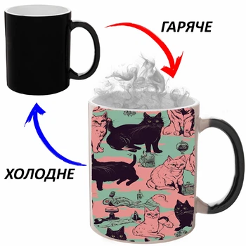 Чашка хамелон (кружка, чашка) Cat #009 Черная 330 мл