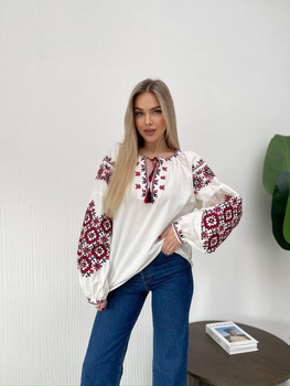 Жіноча вишиванка з рожевими квітами L біла (5900)