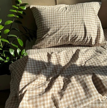 Простынь на резинке Lavson Вареный хлопок Washed Cotton 190х200х30 Кубик беж