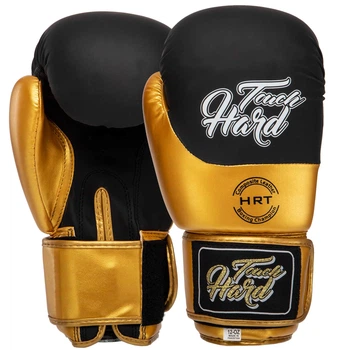 Перчатки боксерские PU на липучке HARD TOUCH Pro (р-р 14oz, Черный-золотой) (BO-4439_Черный-золотой_14_унц)