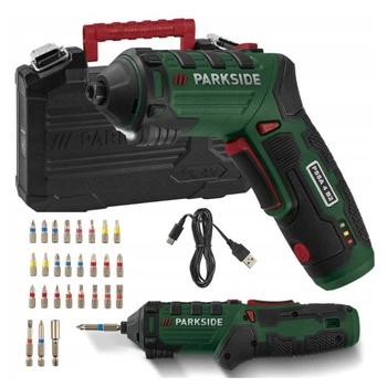 Электроотвертка аккумуляторная Parkside 4V 10 Нм вращающаяся рукоятка + 26 бит в кейсе (PSSA 4 B2)