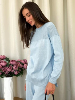В'язаний жіночий джемпер — джемпер для повсякденного носіння ARTKNIT L-XL Блакитний (ak22144)