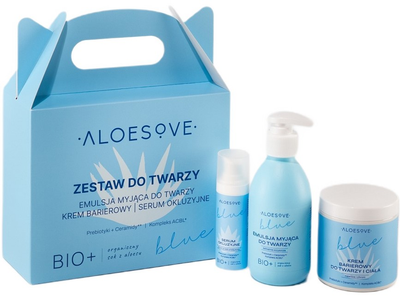 Zestaw do pielęgnacji twarzy Aloesove Blue Emulsja myjąca do twarzy 190 ml + Serum okluzyjne do twarzy 30 ml + Krem barierowy do twarzy i ciała 250 ml (5906657520487)