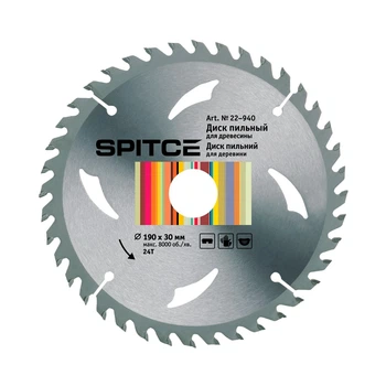Диск пильный Spitce 22-940 для древесины 24T 190*30 мм