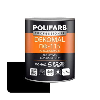 Эмаль алкидная Polifarb DekoMal ПФ-115 черная 2,7 кг
