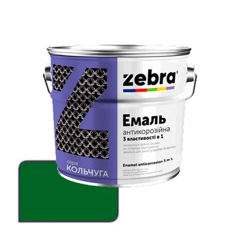 Эмаль антикоррозионная Zebra 3 в 1 Кольчуга 36 изумрудно-зеленая 2 кг