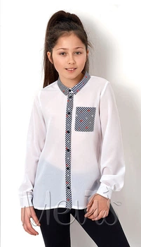 Школьная блузка для девочки Mevis белая с синим кантом 2763-02 134 см